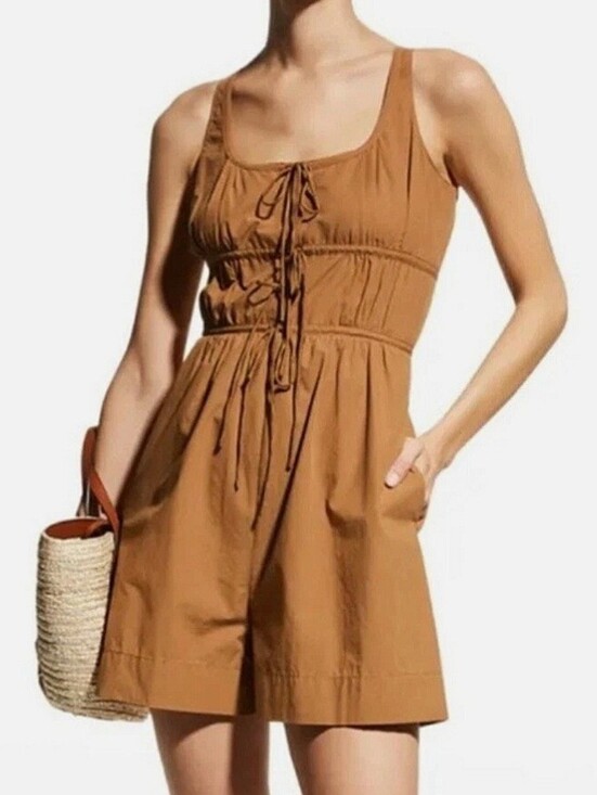 Rebecca Taylor Pants - Rebecca Taylor Cotton Poplin Sleeveless Romper Brown Romper Ties Size 2